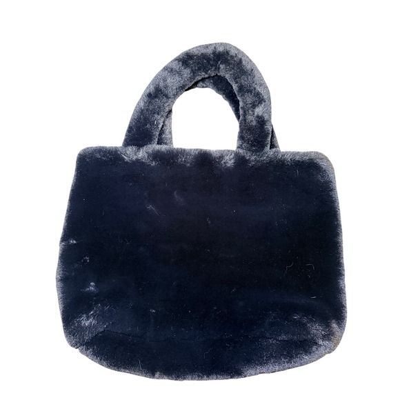 H&M Black Faux Fur Tote Bag Large Plush Winter Shoulder Purse - Picture 2 of 4